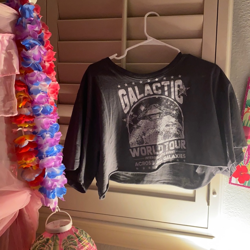 gray galactic crop top with rhinestones